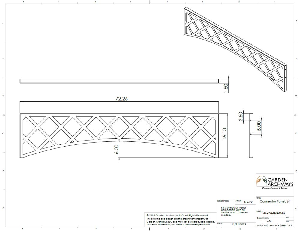 72" Steel Connector Panels for Sunrise & Cathedral Archways