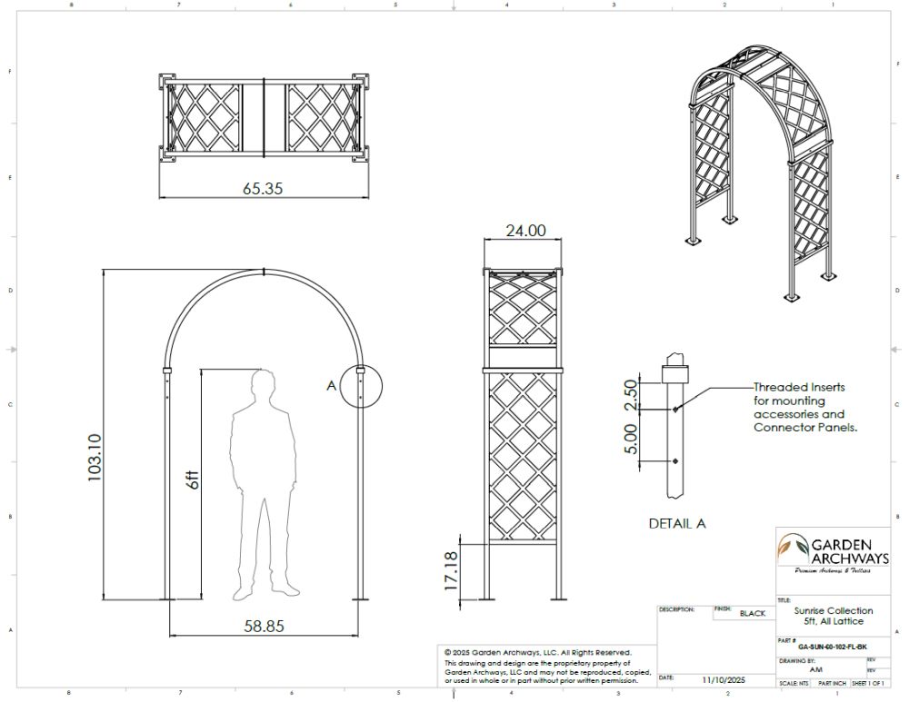 Sunrise Arch Trellis & Arbor - Full Lattice