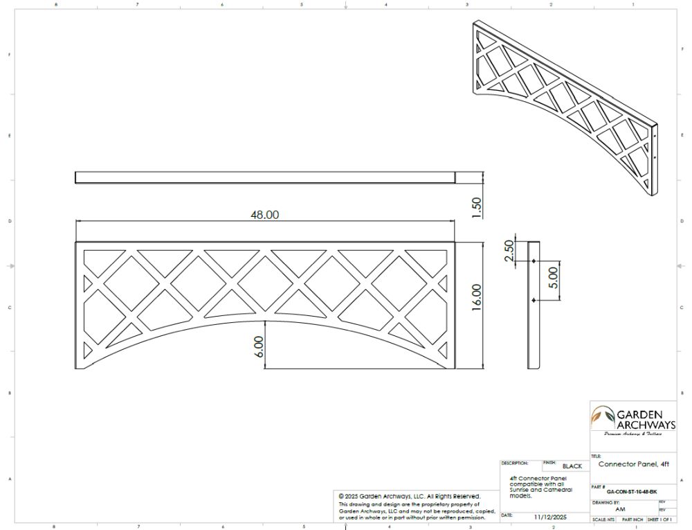 48" Steel Connector Panels for Sunrise & Cathedral Archways