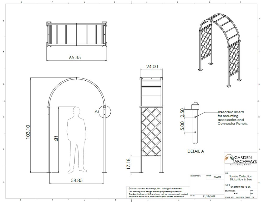 Sunrise Arch Trellis & Arbor - Half Lattice